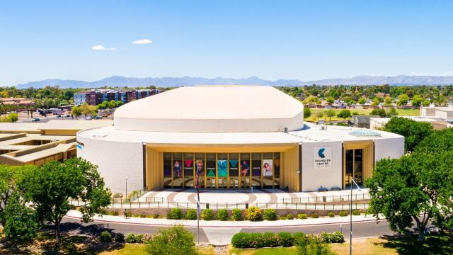 Exterior of the Chandler Center link to ticketing and website form