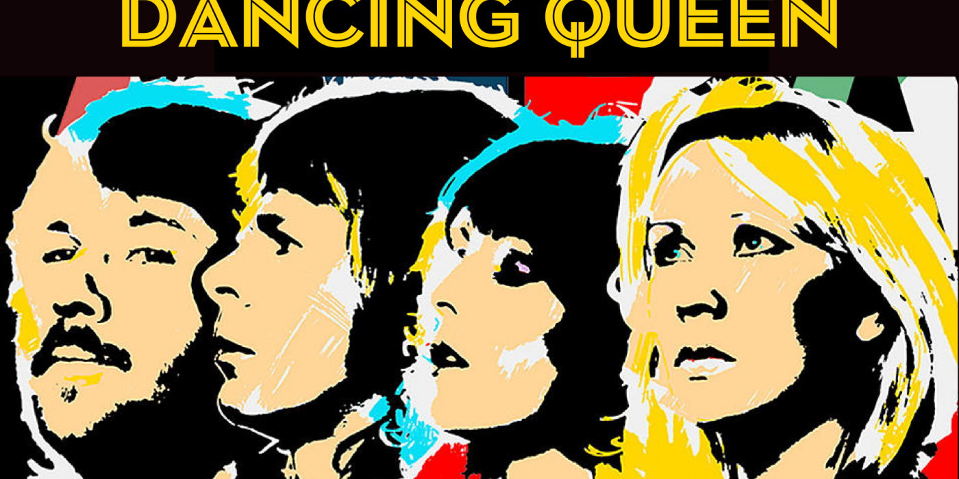 four artists in pop art with the words Dancing Queen over the top