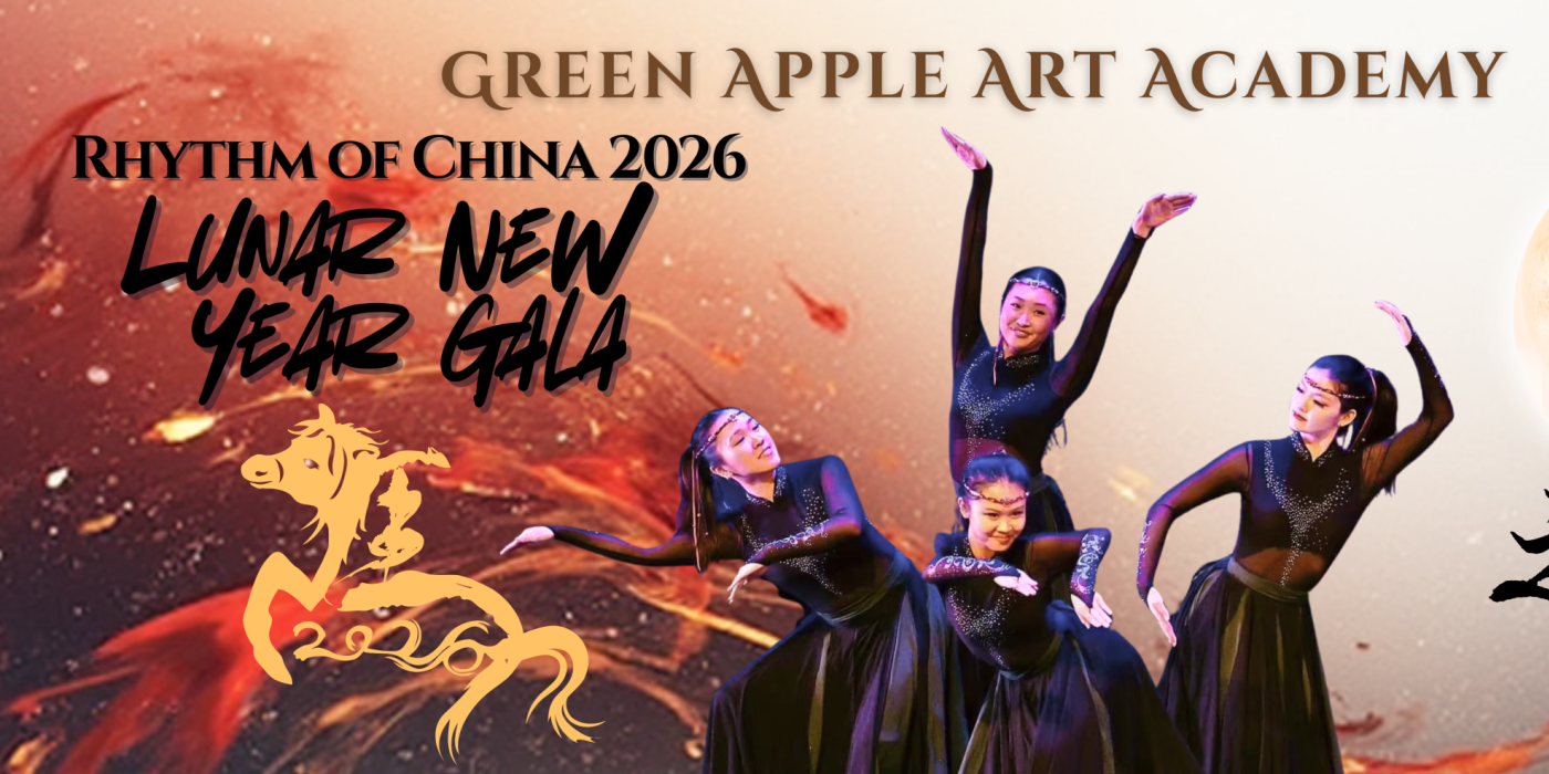 Four Chinese dancers dressed in all black, posing on stage