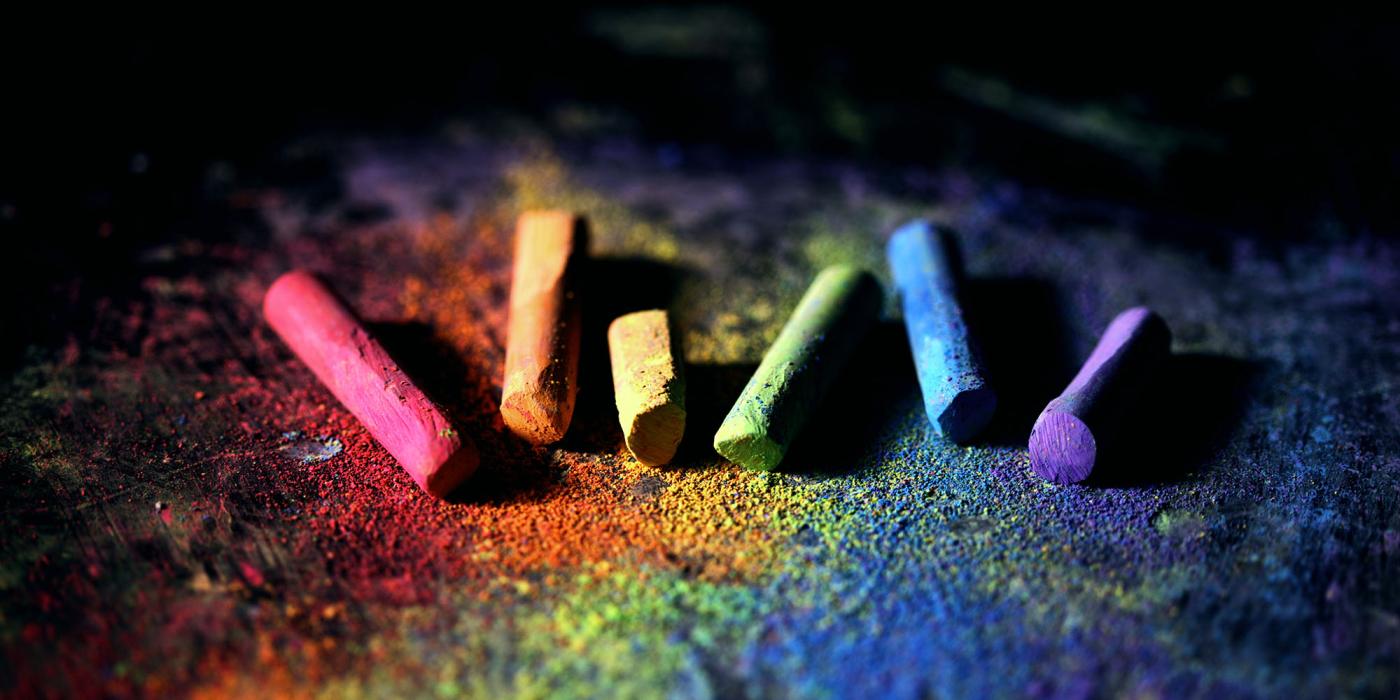 colored chalk ona dark background
