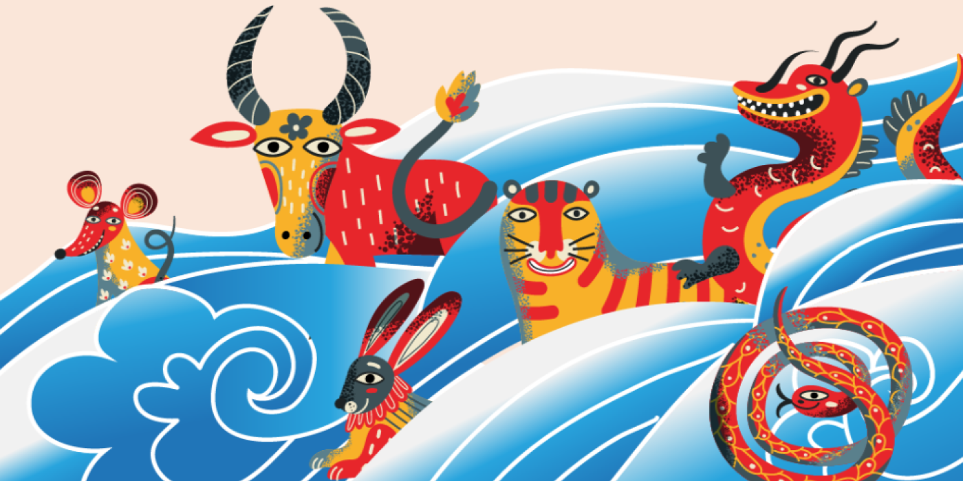 The Great Race: The Story of the Chinese Zodiac with illustrated rat, tiger, dragon, rabbit, snake and bull