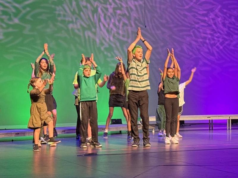 Camp kids performing Hamilzombies on the Mainstage Summer 2025