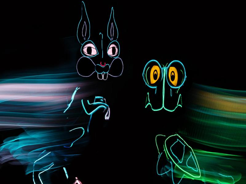 Illuminated Tortoise and Hare costumes