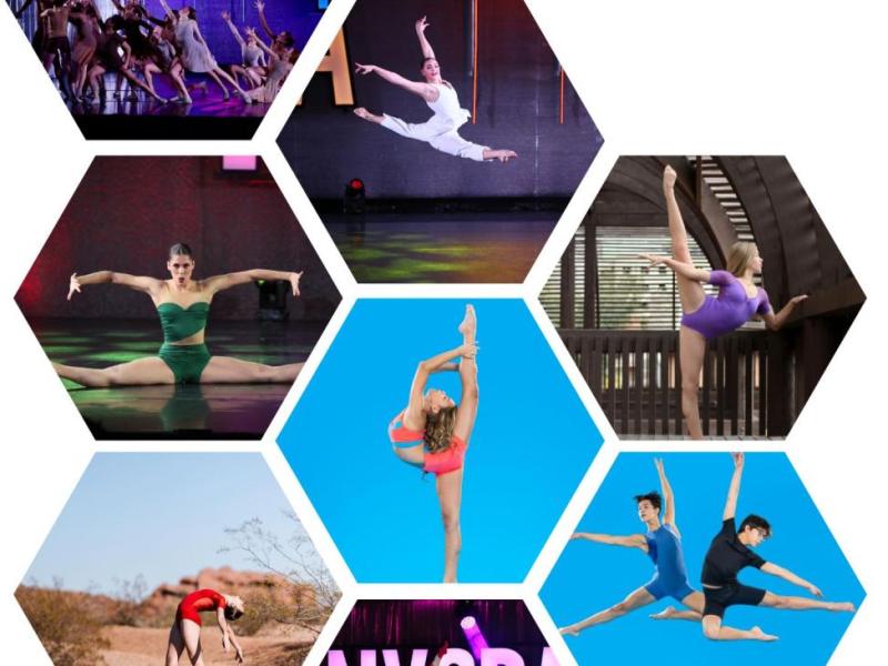 Collage of dancers in various poses in different locations