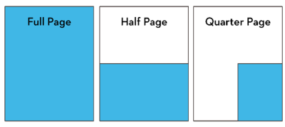 Page sizes: full, half, quarter