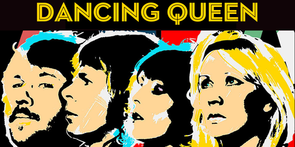 four artists in pop art with the words Dancing Queen over the top