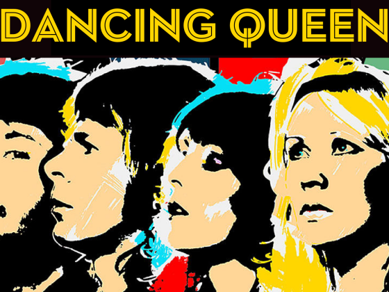 four artists in pop art with the words Dancing Queen over the top