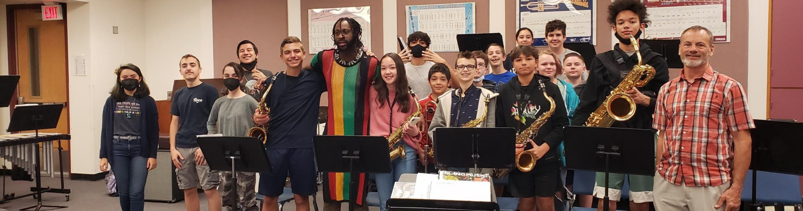 Artist in Residence, Michael Mwenso, with the Willis High School Jazz Band