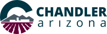 City of Chandler logo shape of a C with the city and mountains in the background