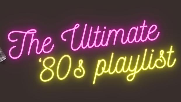 Pink and Yellow neon lights proclaim The Ultimate 80s playlist